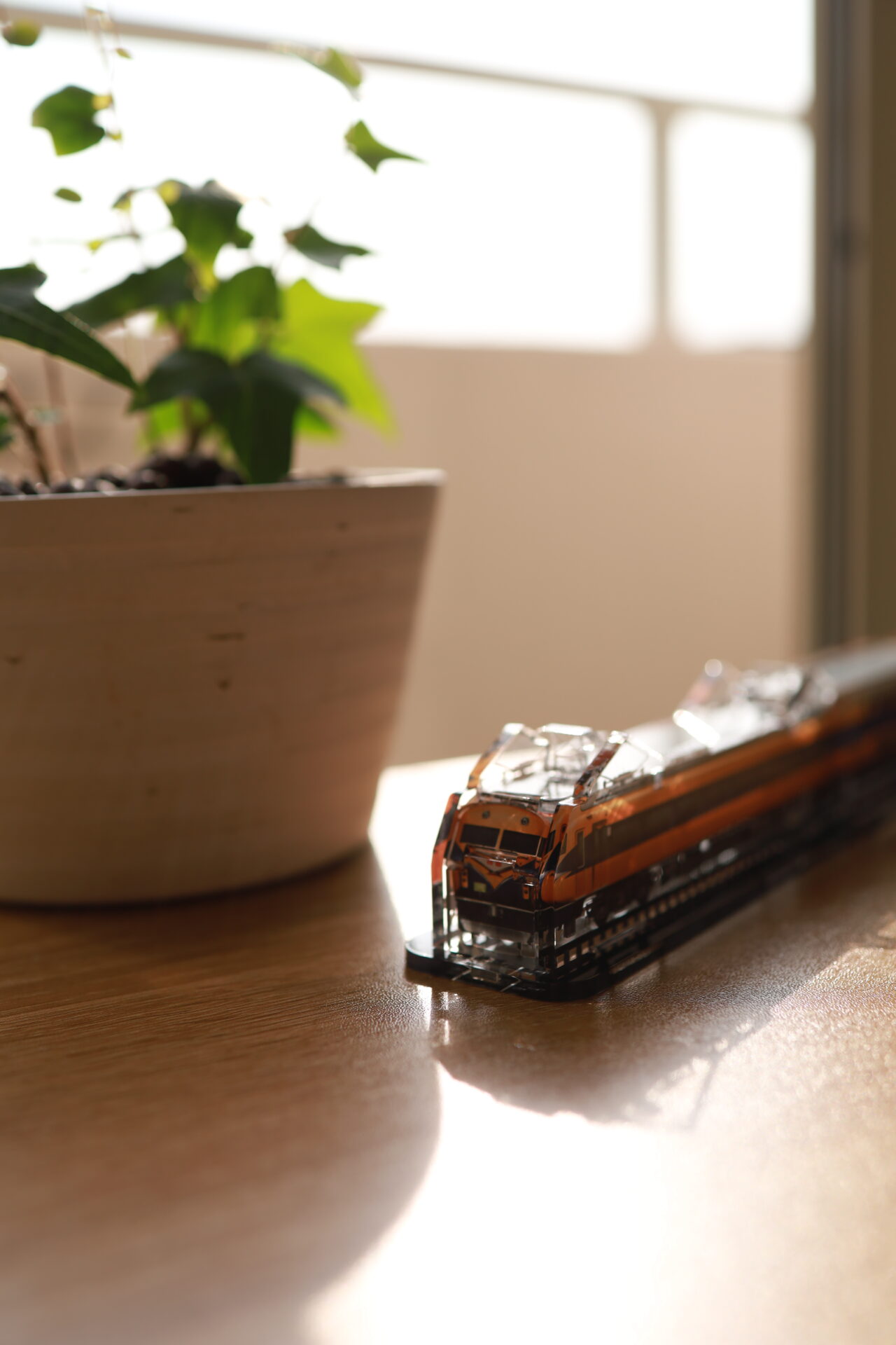 陽の光を受けて輝く模型